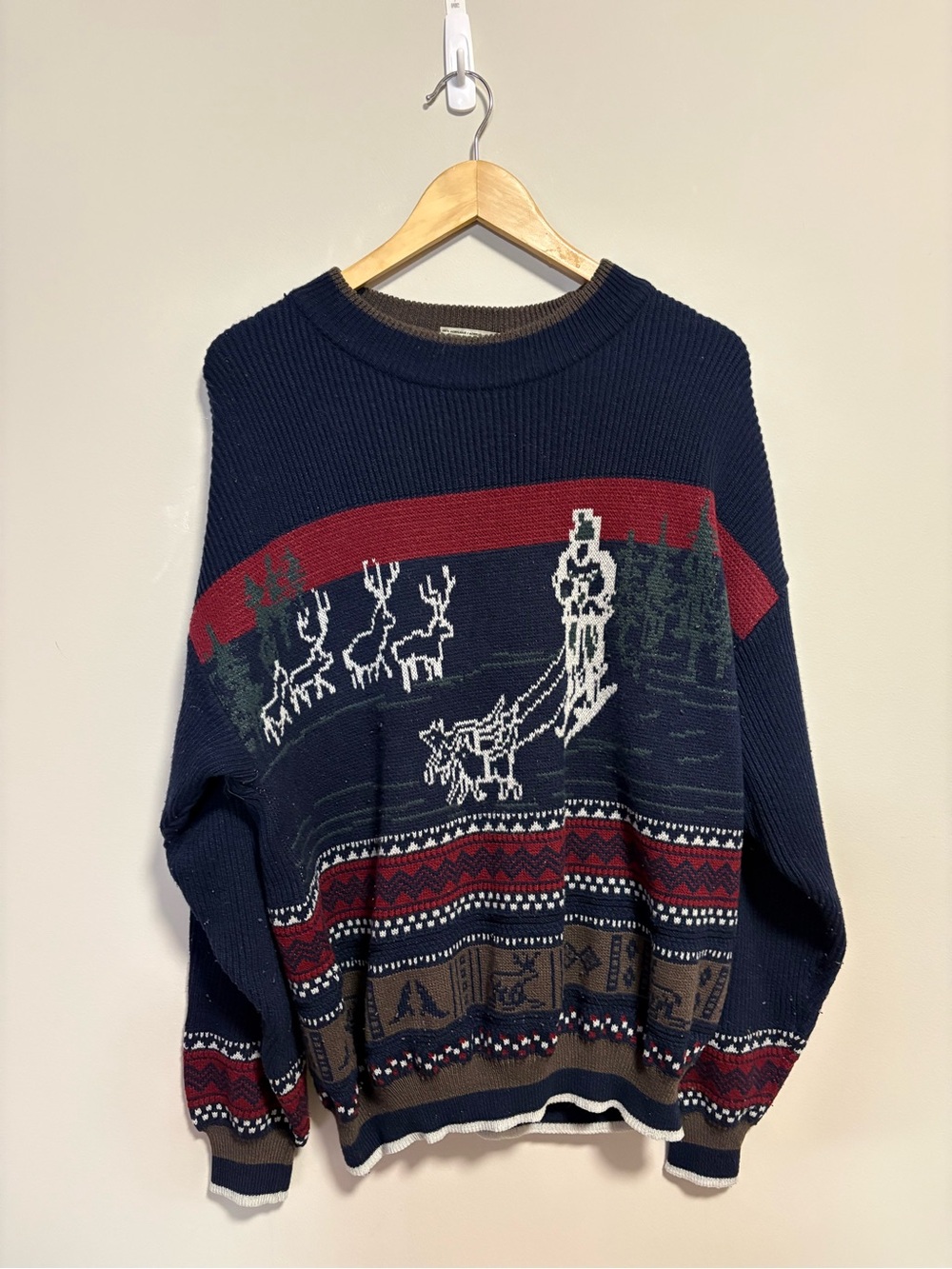 Vintage Oak Tree Reindeer Fair Isle Nordic Sweater XL